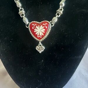 Brighton WATER LILLY REVERSIBLE RED AND BLACK Heart Necklace with Silver Accents